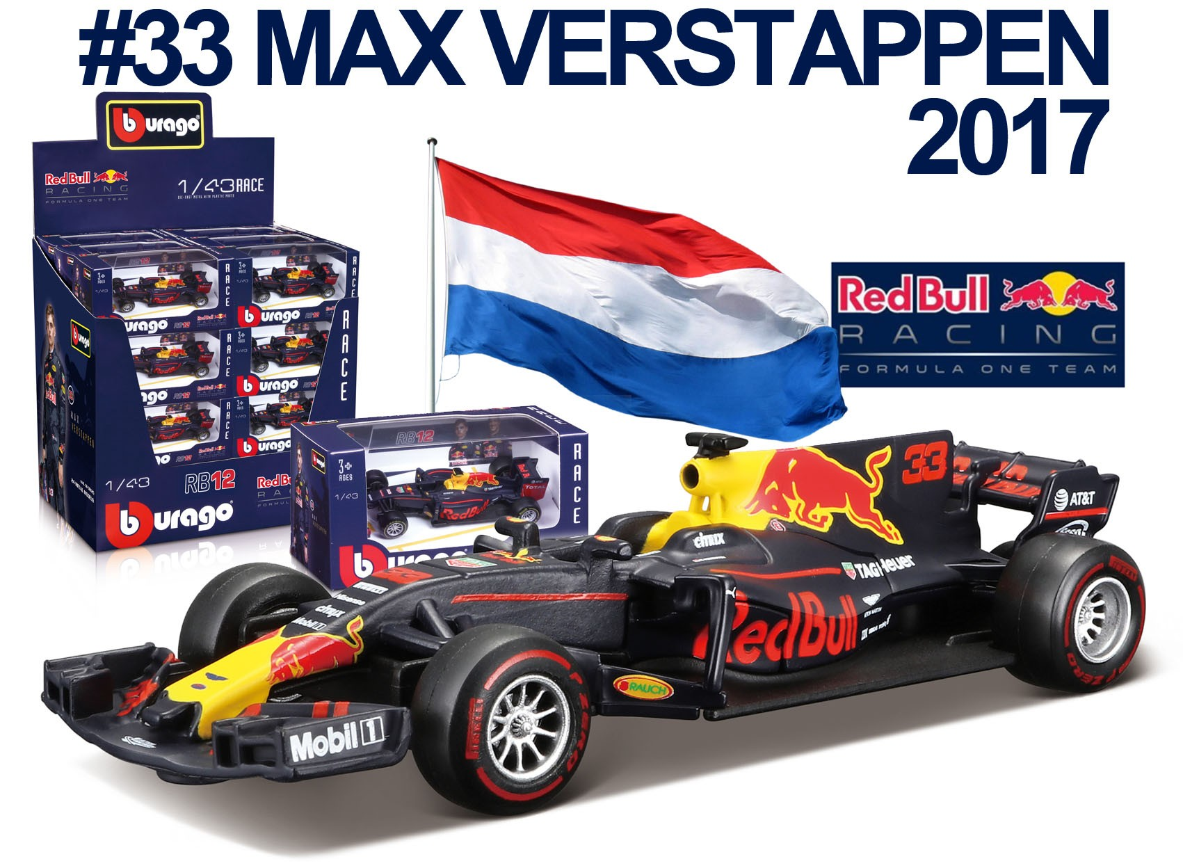 Rang Whirlpool Staat Red Bull Racing RB13 F1 No.33 2017 M. Verstappen (36 stuks) - Bburago -  38027VER-36 - Miniatuurshop